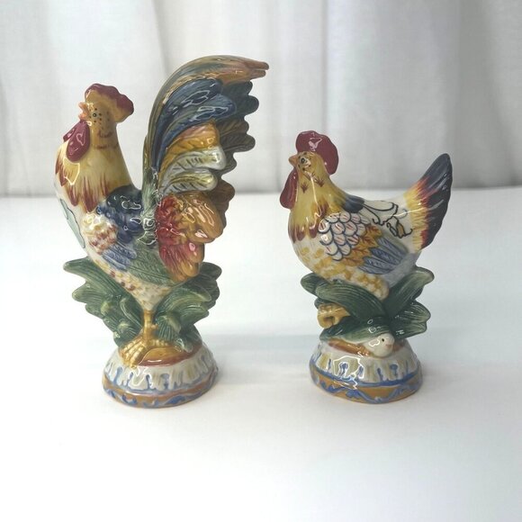 Fritz and Floyd Ricamo Rooster Hen Salt and Pepper Shaker Tuscany Collectible - Picture 5 of 10
